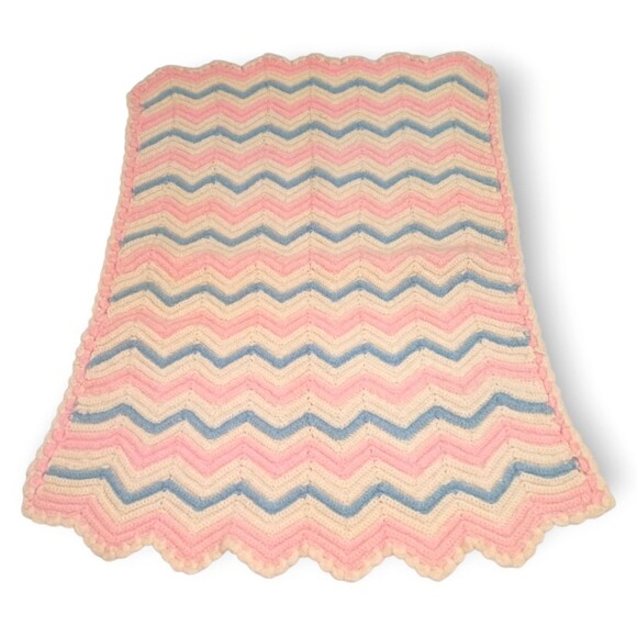Handmade Other - Handmade Hand Crochet Wool Chevron Afghan Baby Blanket Stroller Carrier Car Seat